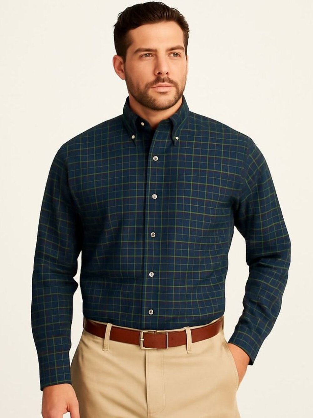 Brooks Brothers 346 Mens Shirt Long Sleeve Button Down Green Plaid Cotton Size M